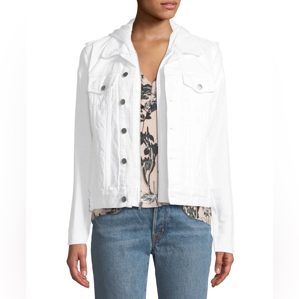 Bailey 44 Best Selling Women's XS Jean Jacket Mixed Media Hoodie White